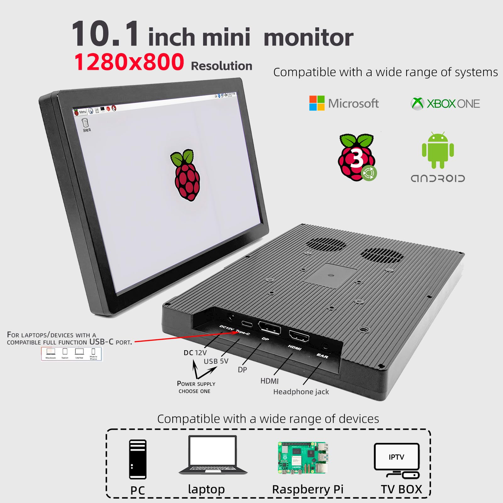Amazon.com: 10.1 Inch Mini Portable Monitor, 1280x800 IPS LCD HD