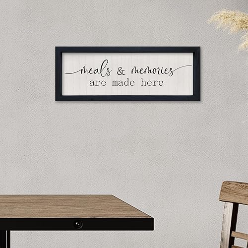 Miniatura 7 de comurdyo Letrero decorativo de pared con texto en inglés "Meals and Memories Are Made Here" de 16 x 6 pulgadas para comedor, cocina, marco de madera