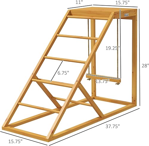 Miniatura 5 de PawHut Juego de actividades de pollo para animales sanos y felices, juego de columpio con perchas de pollo y escalera de gallina, juguete de