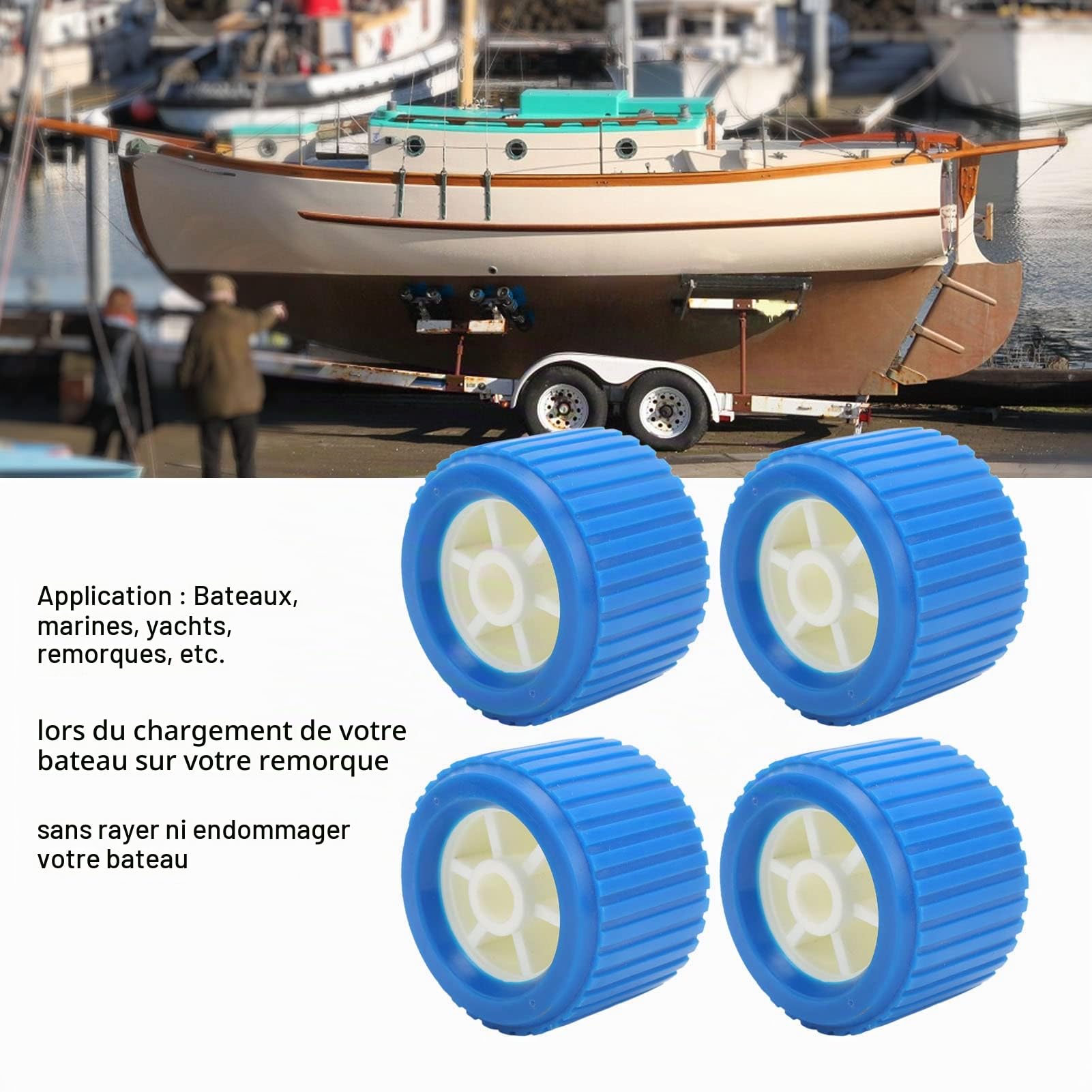 Aramox Rouleau Oscillant pour Bateau, 4 Pièces Marine en PP Bleu, 108x75x19mm, Résistant aux Hautes Températures, pour Yacht et Remorque