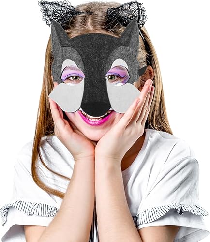 Miniatura 9 de STOBOK Máscara de lobo, 3 unidades, máscara de cosplay de lobo, máscara de fieltro de animales de media cara, máscaras de fiesta, máscaras de