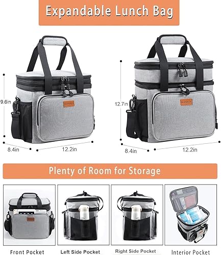Miniatura 3 de GLENKEY Lonchera de doble piso XL bolsa de almuerzo aislada resistente al agua a prueba de fugas duradera para hombres mujeres adultos trabajo