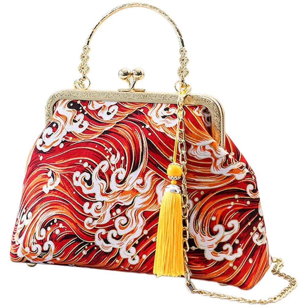 Pochette rétro en jacquard brodé haut de gamme avec détails en métal
