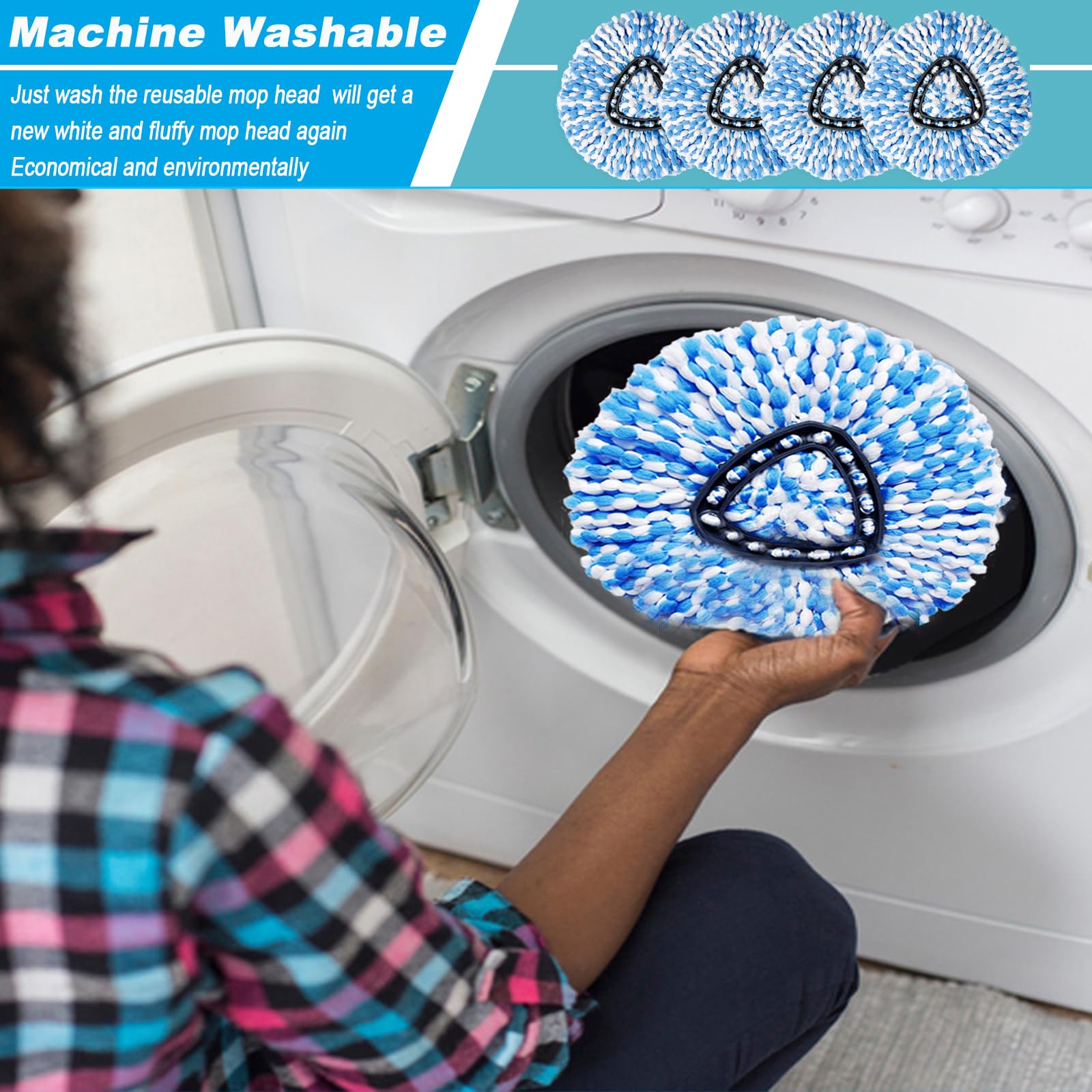 12 paquetes de cabezales de repuesto para fregona giratoria, solo apto para sistema RinseClean de 2 tanques, cabezal de repuesto de fregona giratoria de microfibra fácil de escurrir, cabezal de