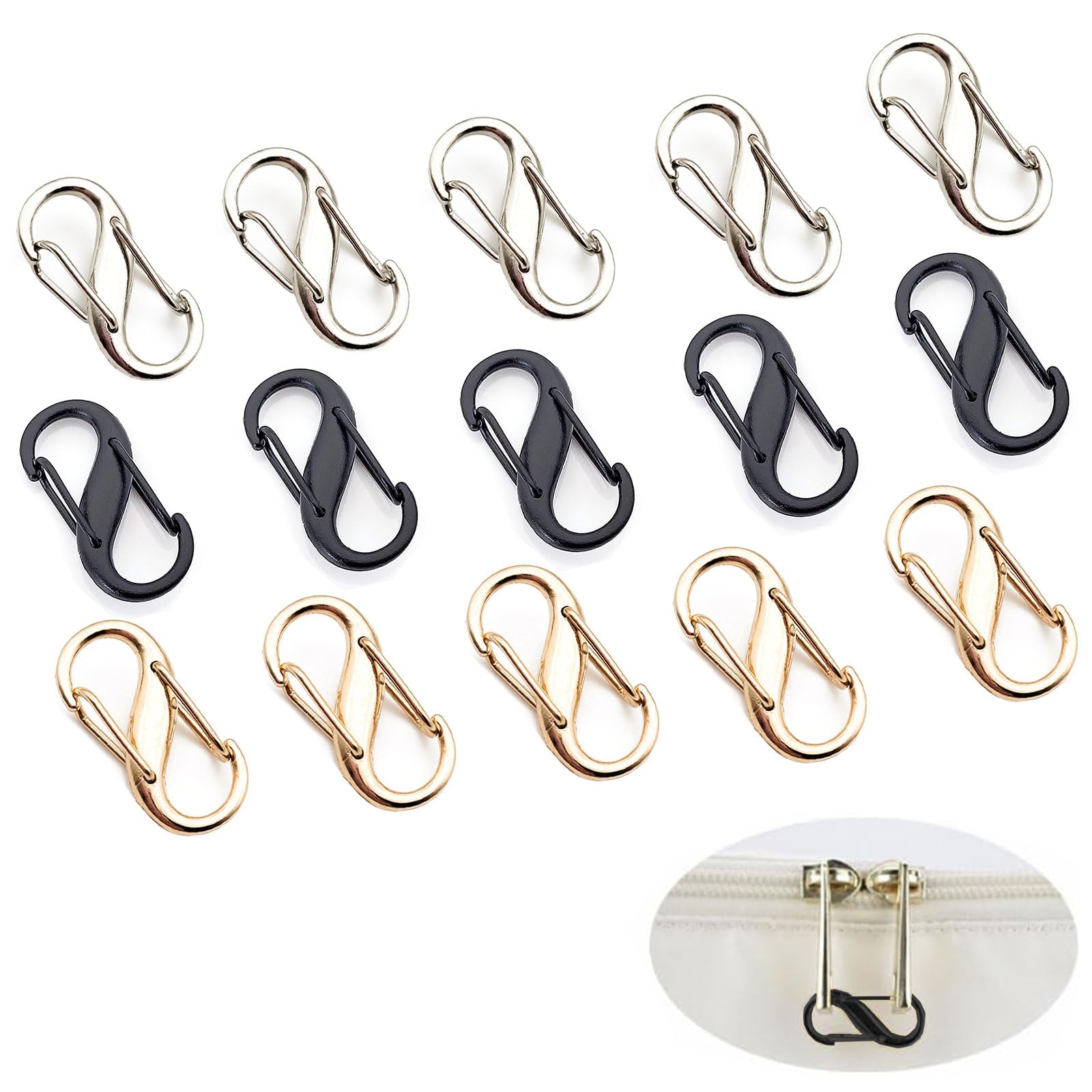 Zip Fasteners, Zip Clip, Pack of 15 Anti-Theft Zip Pendant Backpack Lock, Zip Clip Securing Travel Fasteners for Camping, Backpack, Purse