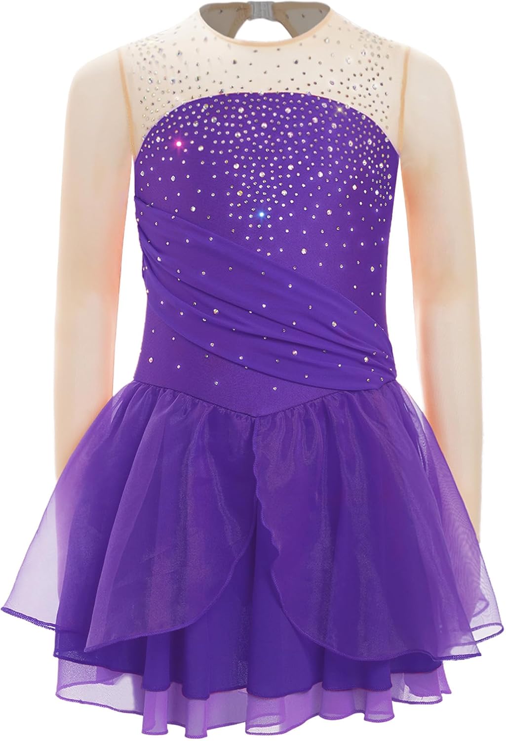 Girls Figure Skating Dress Kids Rhinestones Sparkle Ice Skating Dress Long Sleeve Dance Leotard