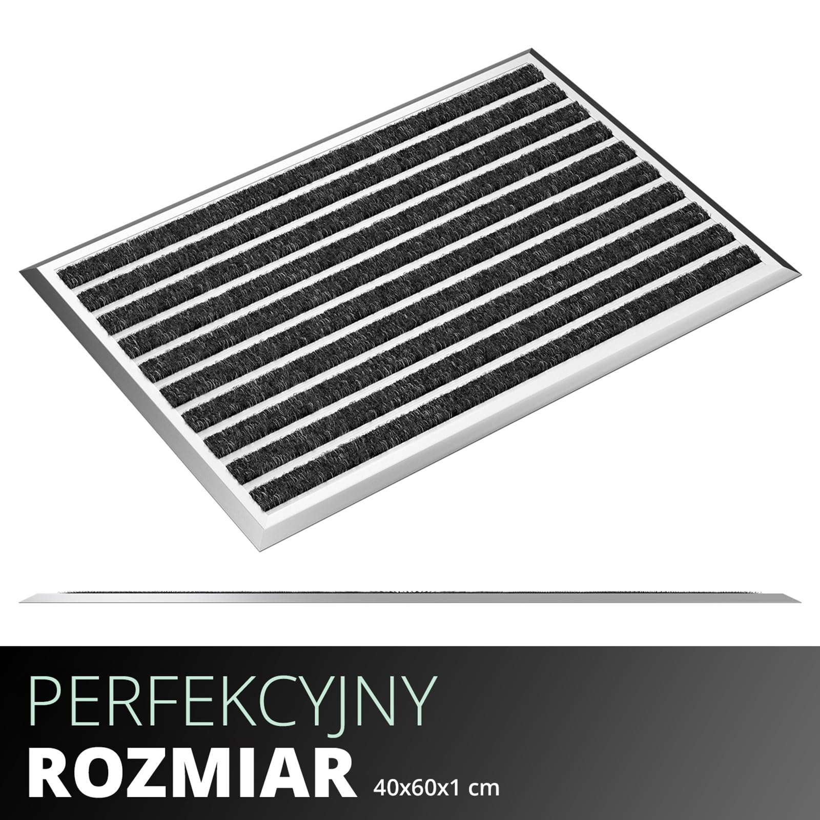 WEST&EAST aluminiowa wycieraczka 40x60 cm, wycieraczka do użytku na zewnątrz z aluminiową ramą w kolorze srebrnym i powierzchnią z polipropylenu, wycieraczka do butów, maty do wejścia