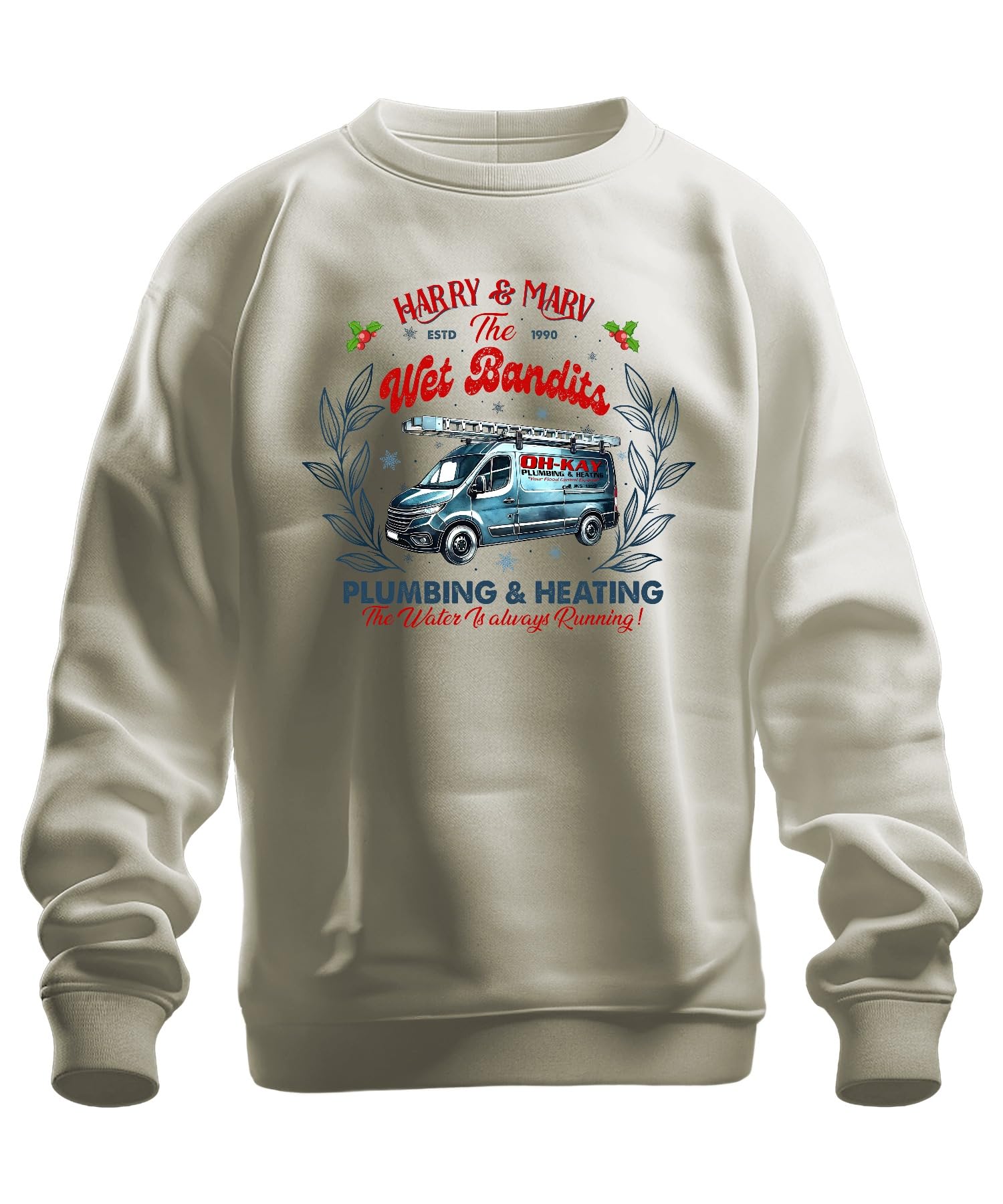 Printera Men's Natural Harry & Marv Wet Bandits Plumbing Heating - Christmas Xmas Unisex Christmas Jumper, Xl