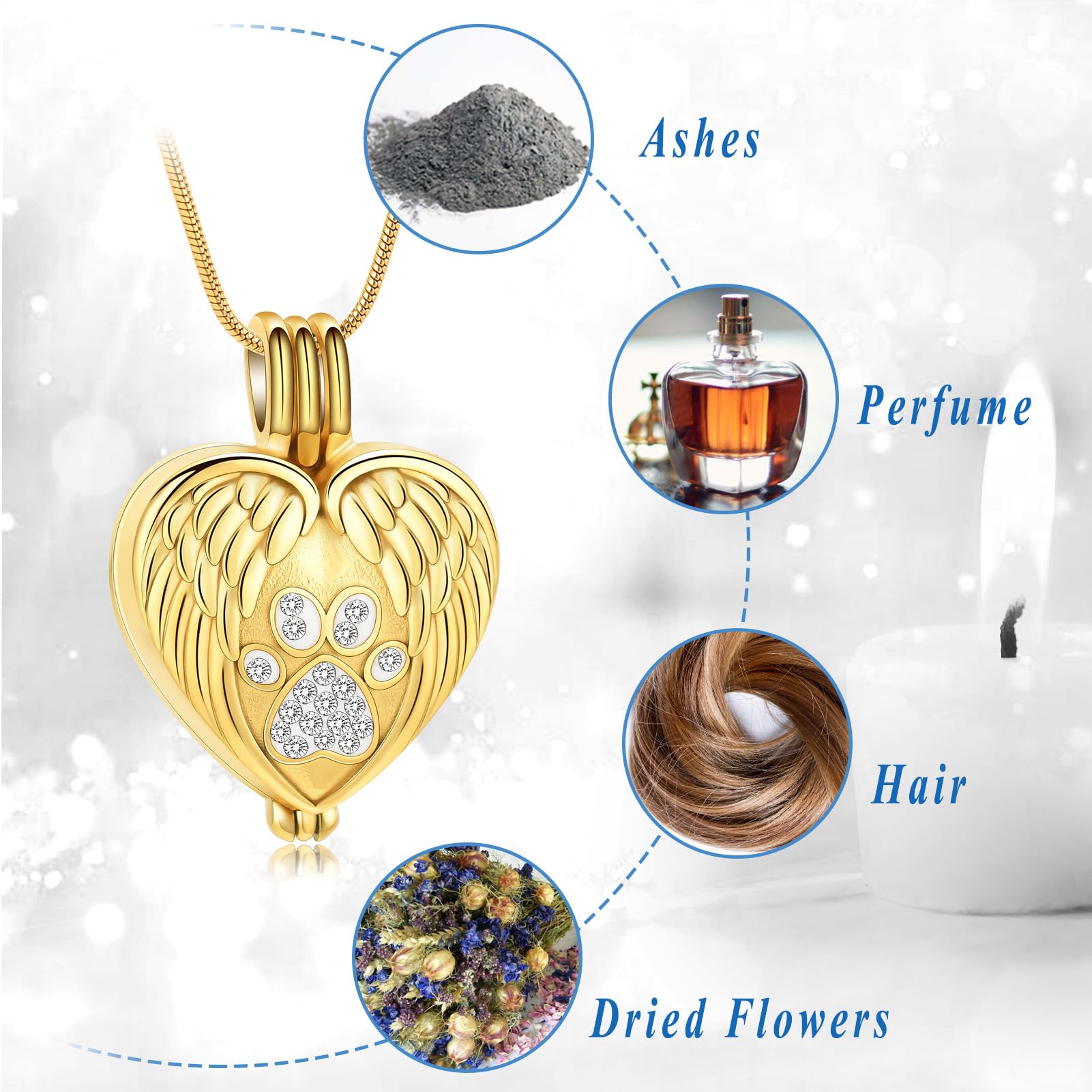 QGJNSGC Pet Cremation Jewelry for Ashes Heart Urn Necklaces Pawprint Cremation Keepsake Necklace for Pet/Dog's/Cat's Ashes Memorial Jewellery - Image 3