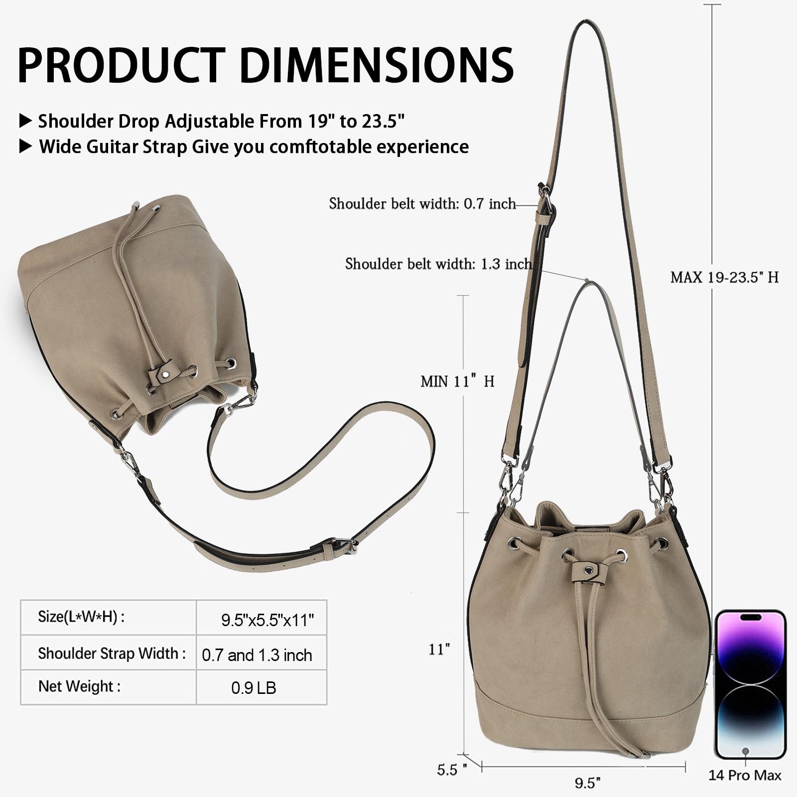 AFKOMST Bolsas grandes para mujer, bolso de hombro con cordón y bolso cruzado con 1 bolsa con cremallera