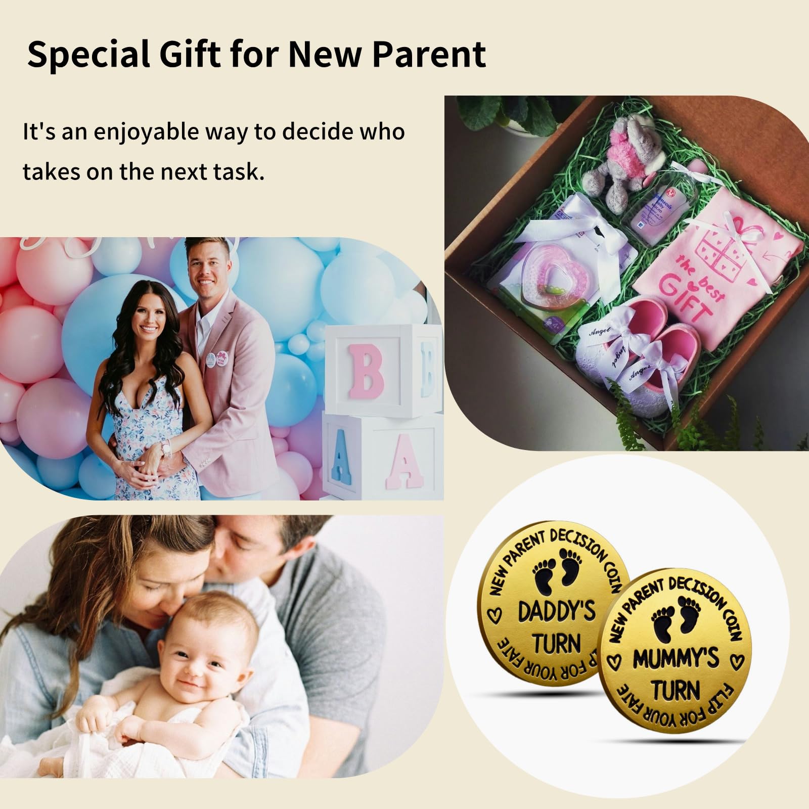 Divertente regalo per bambini, moneta decisionale per papà e mamma, regalo per la gravidanza per la prima volta, annuncio di baby shower, regalo per la festa del papà (doppio lato, oro)