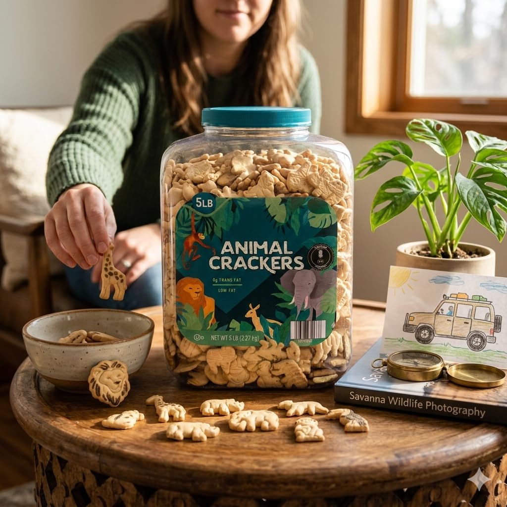 Animal Crackers Cookies, 5 lb Bulk Party Size Container, Classic Sweet Crunchy Snack Crackers, Low Fat, 0g Trans Fat, Kids Lunch Box Snacks, School Treats, Office & Party Snacks