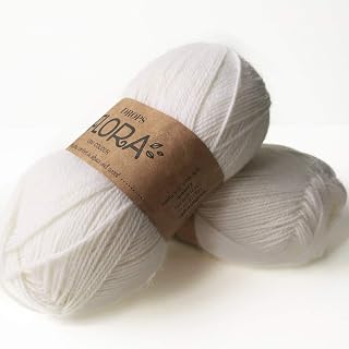65% Wool 35% Alpaca Yarn, Drops Flora, 1 or Superfine, Fingering Weight, 4 ply, 1.8 oz 230 Yards per Ball (02 White)