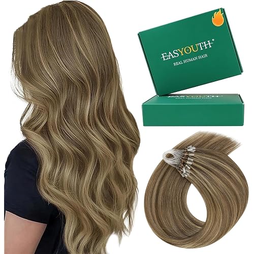 Easyouth 22 inch Remy Human Hair Extension, Micro Loop Hair Extensions, Highlight, Microlink #4P27 50S 50g