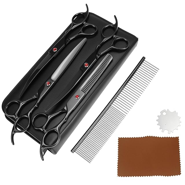 Foto 7 de 8 de QWORK® 5 en 1 Tijeras Peluqueria Profesional para Perros Gatos, 7 Pulgadas, Acero Inoxidable