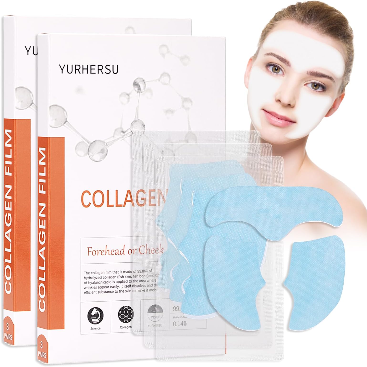 Pure Collagen Films, Highprime Collagen Film For Face, Melting Collagen Film, Soluble Collagen Hydrating Face Mask, Moisturizing, Improve Skin Elasticity, Reduce Fine Lines (2Box*3PCS)