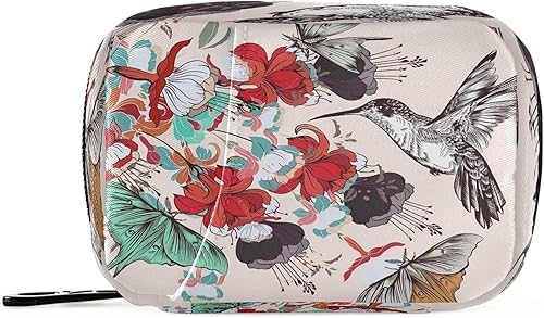 Naanle Pastillero de colibrí floral con mariposa de 7 días bolsa organizadora de pastillas de viaje con cremallera estuche semanal portátil tamaño