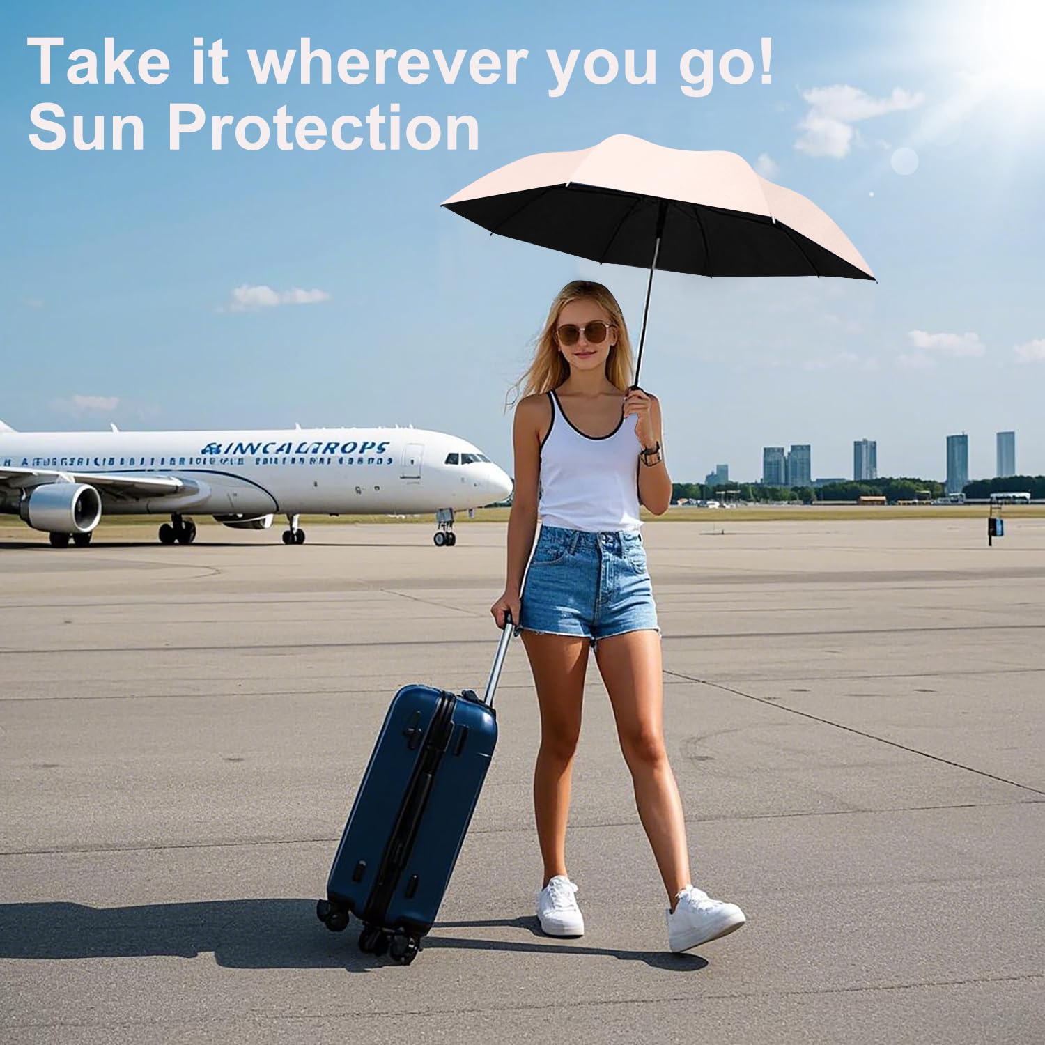 BAODINI Ombrello mini per borsa con custodia, protezione solare UV, leggero, piccola tasca, apertura manuale