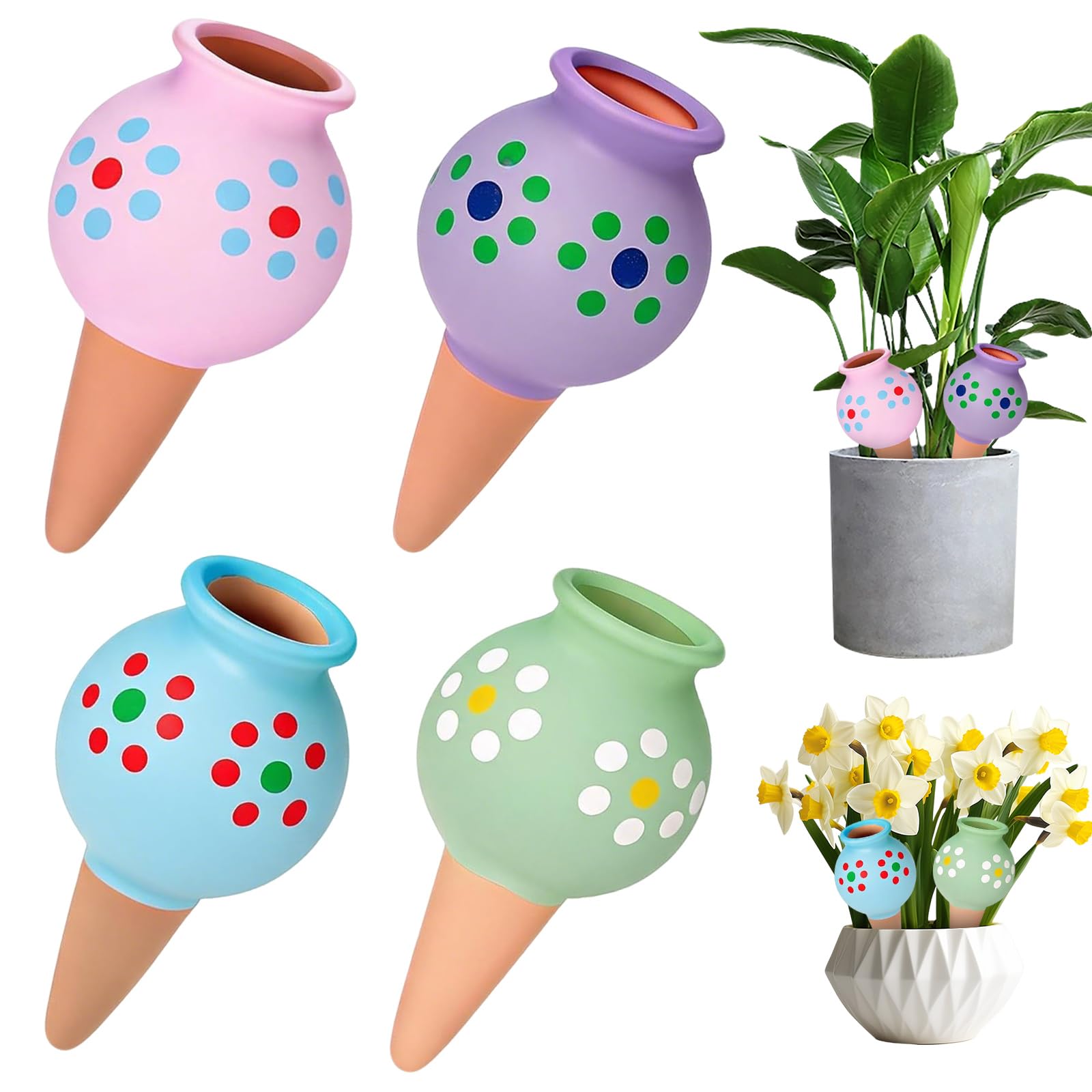 4 Pcs Terracotta Self Watering Spikes Ceramic Vacation Watering Devices
