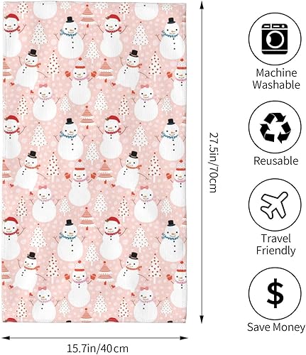 Miniatura 2 de Toalla de mano de Navidad muñeco de nieve de color rosa para baño, cocina, toallas de baño de microfibra con punta de los dedos, 16 x 27.5 pulgadas,