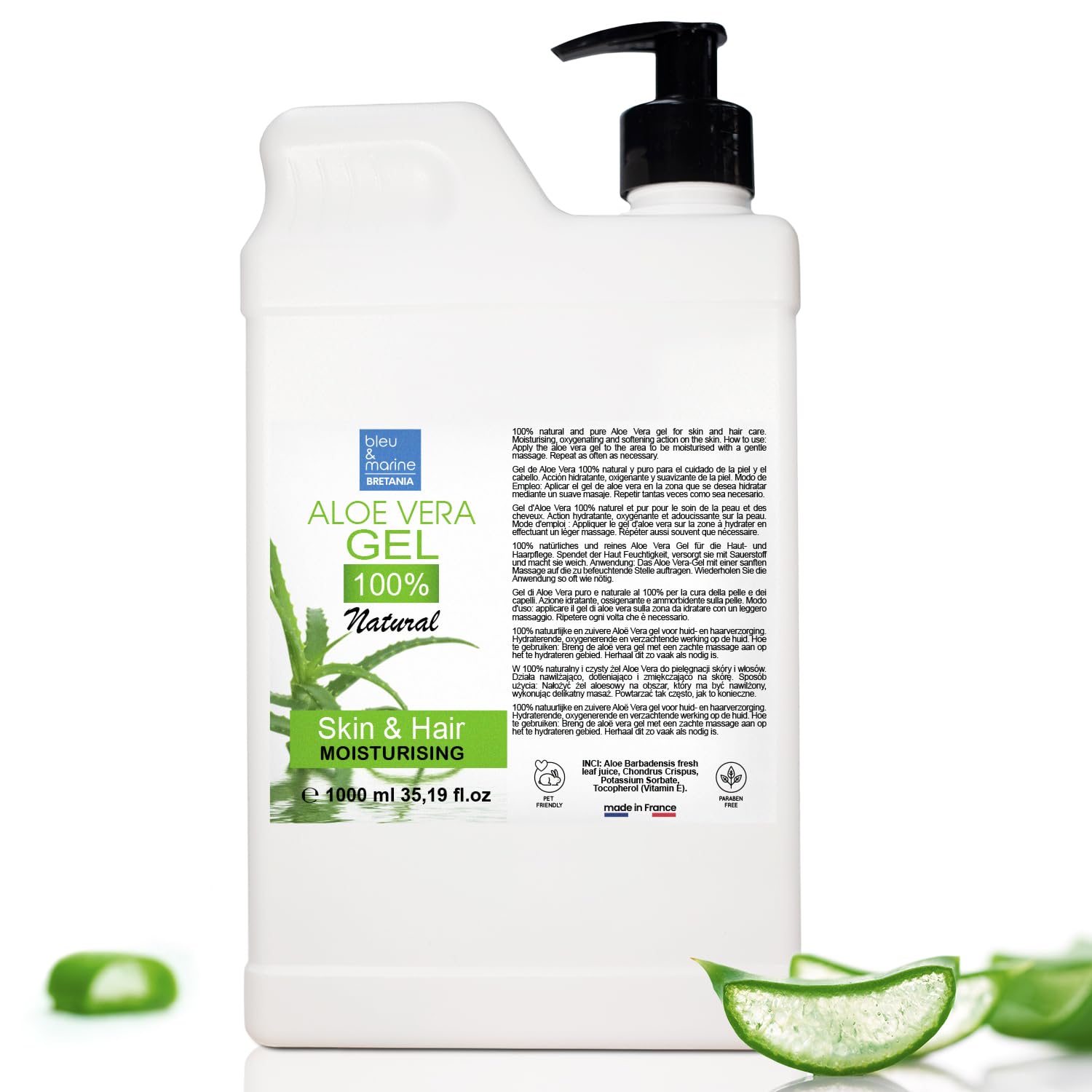 Aloe Vera Gel, 100% Natural, Gel Aloe Vera Puro, 1000 ml, Sollievo, Crema Doposole, Rasatura, Crema Post Depilazione, Idratante Viso, Corpo, Gel Aloe Vera Capelli, Canarie