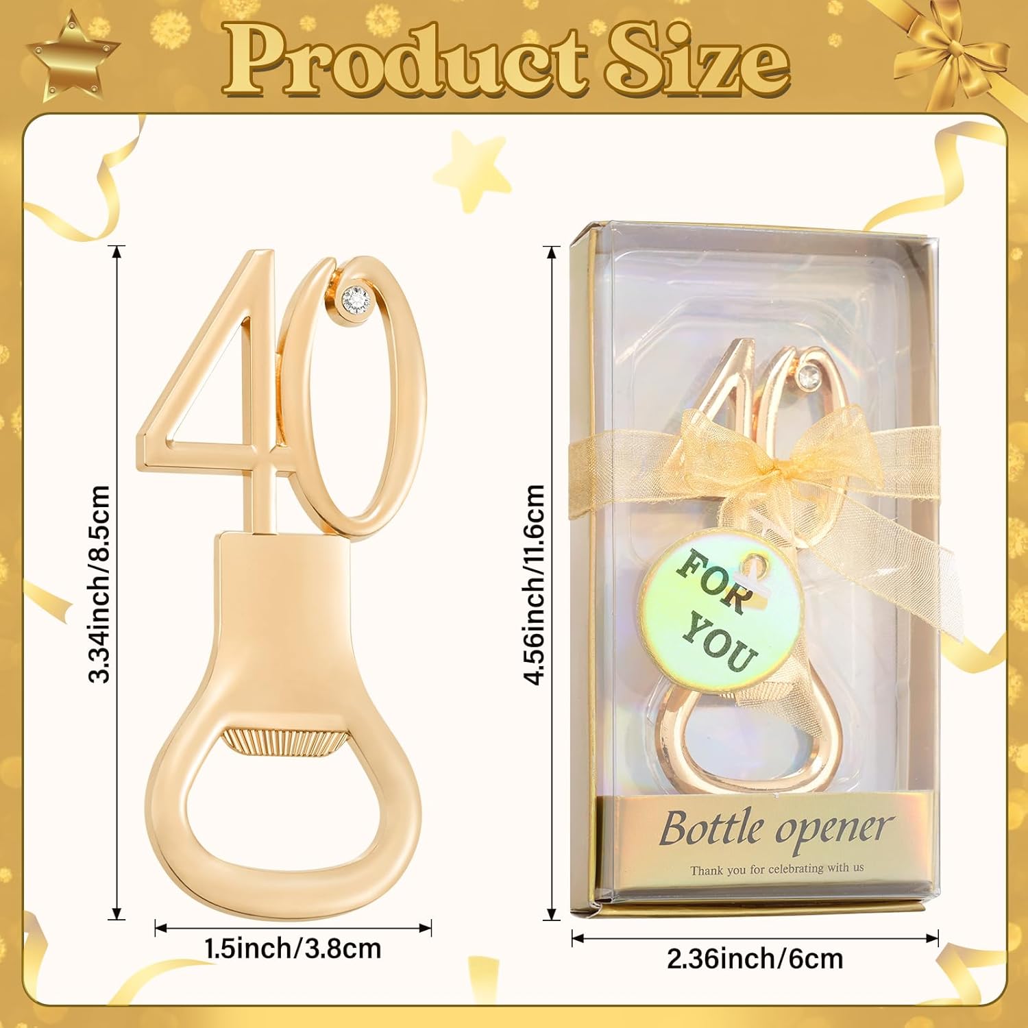 12 Pack Gold 40th Birthday Party Favors Bottle Openers, Bulk Wedding Return Gifts Keepsakes, Souvenirs & Decorations for Guests - Image 3