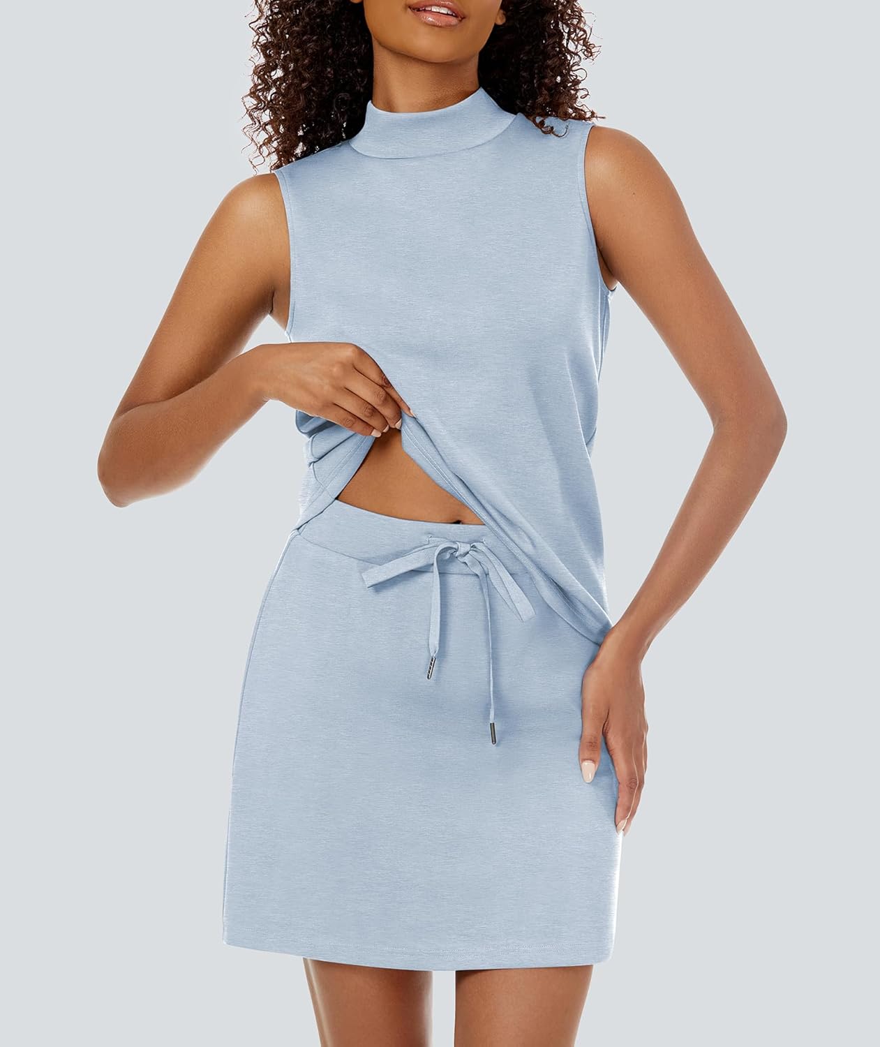 Casly Lamiit Two Piece Skirt Set for Women Sweatsuits Tennis Outfits Casual Mock Neck Sleeveless Top Elastic Short Skorts - Image 4