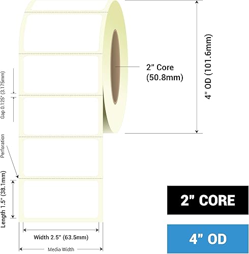 Miniatura 3 de Etiquetas de inyección de tinta brillantes de 2.5" x 1.5" para Epson TM-C3500, TM-C3400, Primera LX500 y LX400, 750 etiquetas/rollo en un núcleo de