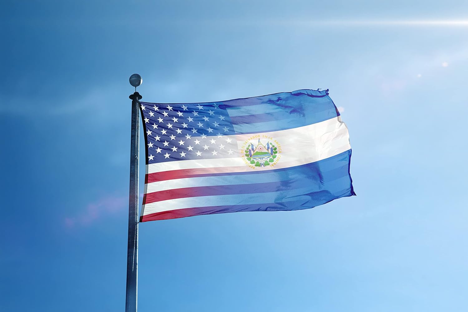 3x5 ft Salvadoran American Hybrid Flag: 100% Polyester Banner, Brass Grommets & Strong Canvas Header, For Use Outdoor or Indoor