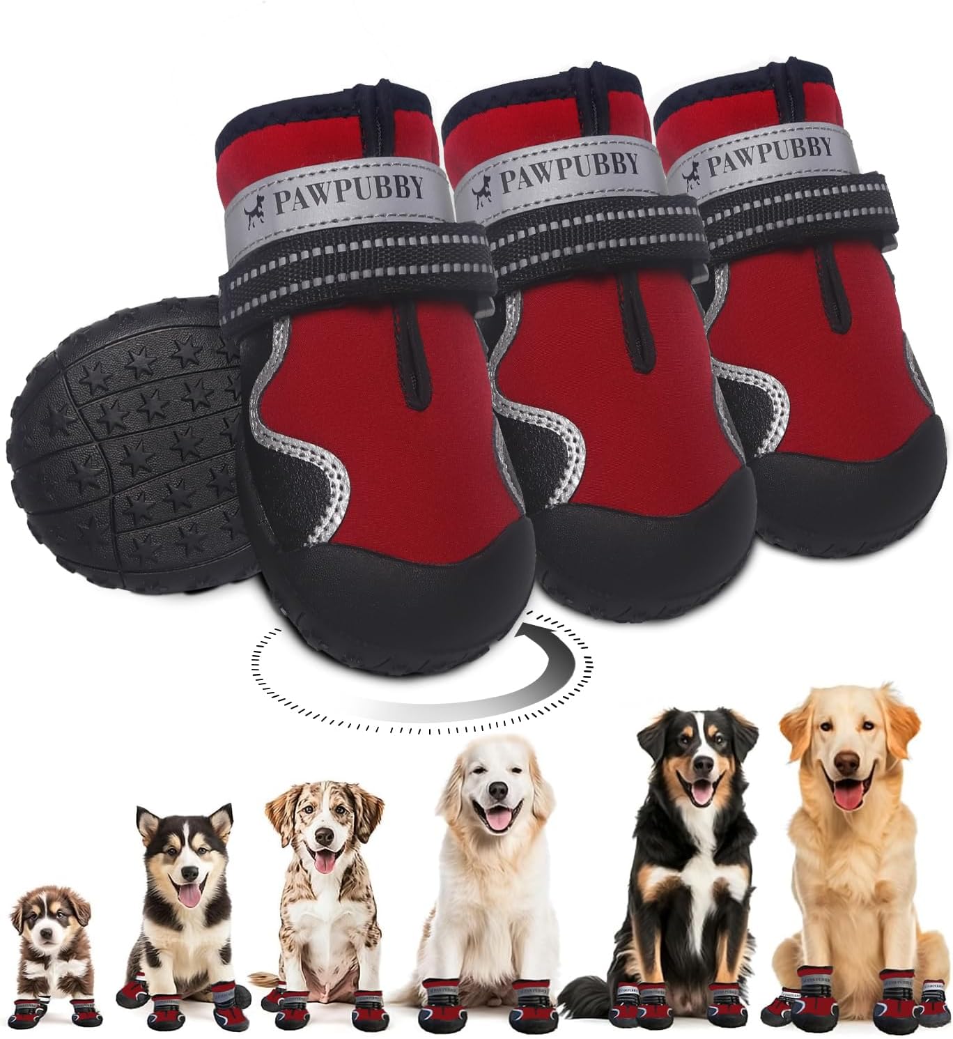 Dog Shoes for Large Dogs, Anti-Slip Waterproof Dog Boots & Paw Protectors with Full Toe Coverage Design, Dog Shoes for Hot Pavement and Winter Snow Hiking with Reflective Straps（red,6#