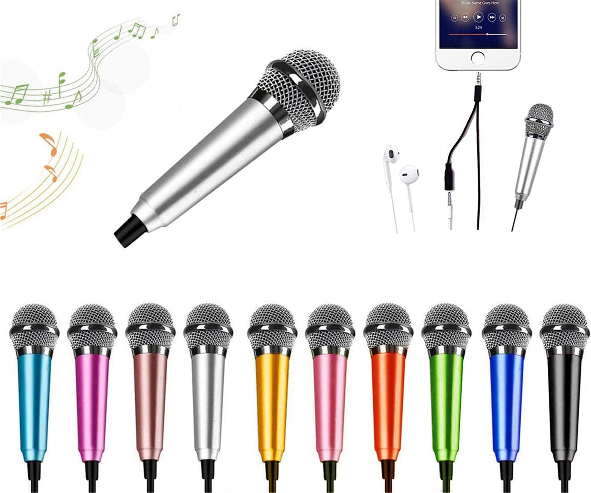 Mini Microphone, Portable Vocal Mini Microphone, Asmr Microphone, Phone Microphone, Mini Karaoke Microphone, Voice Recording, Chat and Singing for iPhone, Android, Laptop (Silver)