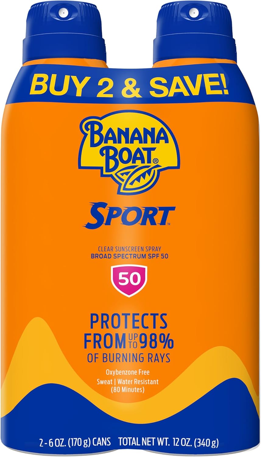 Sport SPF 50 Sunscreen Spray, 6 oz (2 Pack) | Sweat and water resistant sunblock spray, UVA/UVB broad spectrum protection, Lightweight formula, Outdoor use