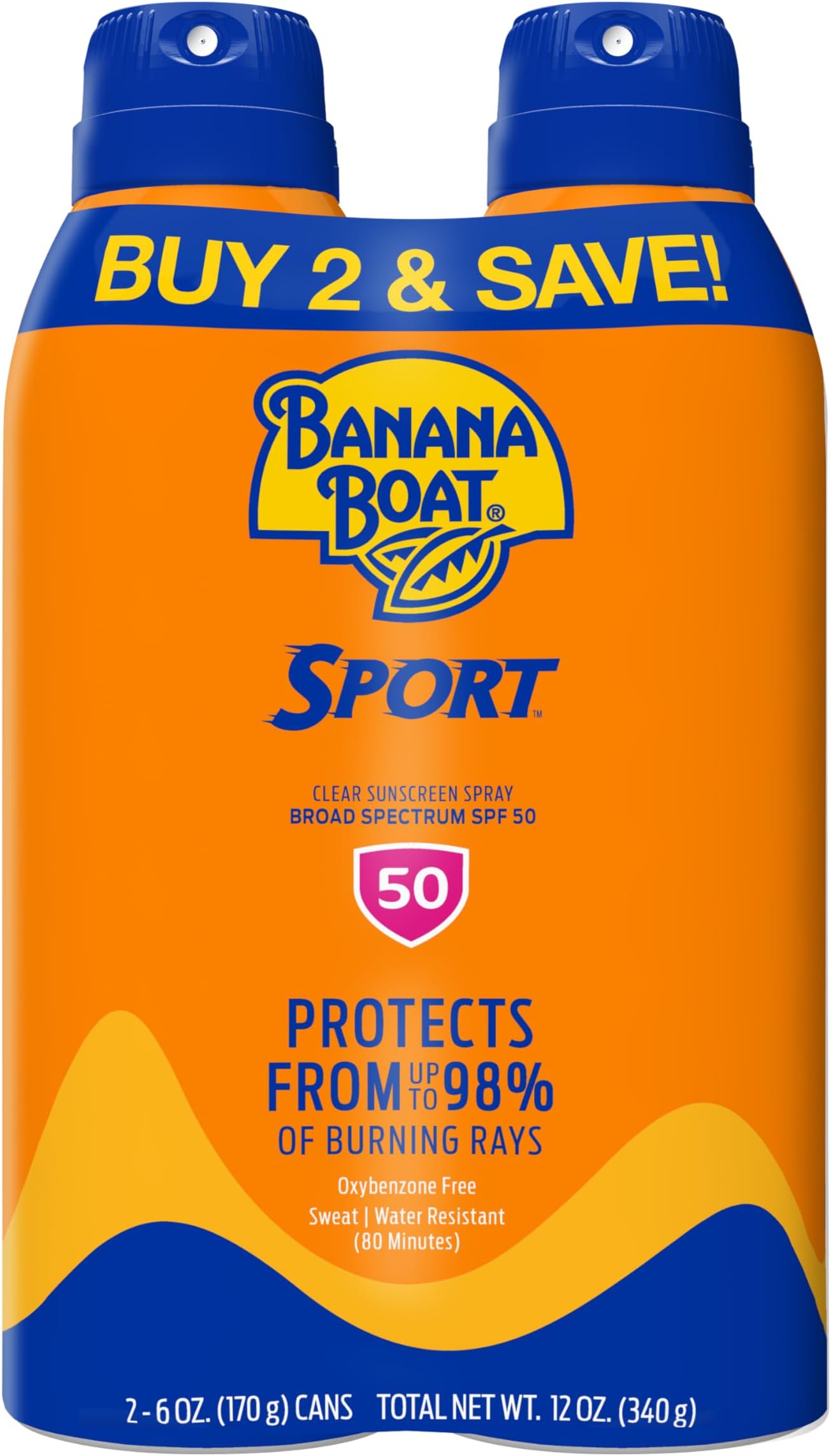 Banana Boat Sport Ultra SPF 50 Sunscreen Spray | Banana Boat Sunscreen Spray SPF 50, Water Resistant, Oxybenzone Free, Sunblock, 6oz each Twin Pack