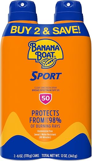 Protector Solar en Spray Banana Boat Sport SPF 50, 6 oz (Paquete de 2) | Bloqueador solar resistente al sudor y al agua, protección de amplio espectro UVA/UVB, fórmula ligera, protección solar para exteriores 6 Onzas (Paquete de 2)