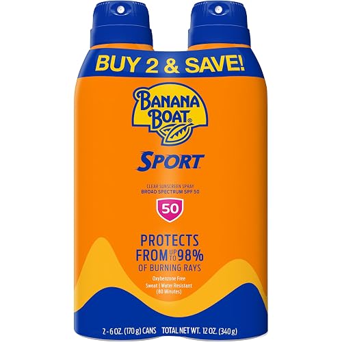 Banana Boat Sport Ultra SPF 50 Sunscreen Spray | Banana Boat Sunscreen Spray SPF 50, Water Resistant, Oxybenzone Free, Sunblock, 6oz each Twin Pack