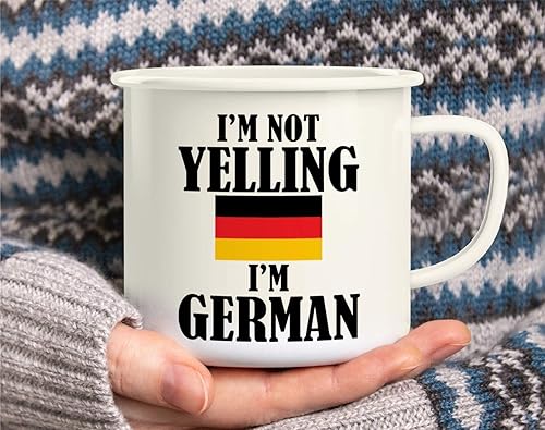 Miniatura 5 de Retreez Taza de café con texto en inglés "I'm Not Yelling I'm German de 16 onzas" de acero inoxidable esmaltado, para campamento, fogata, sarcasmo