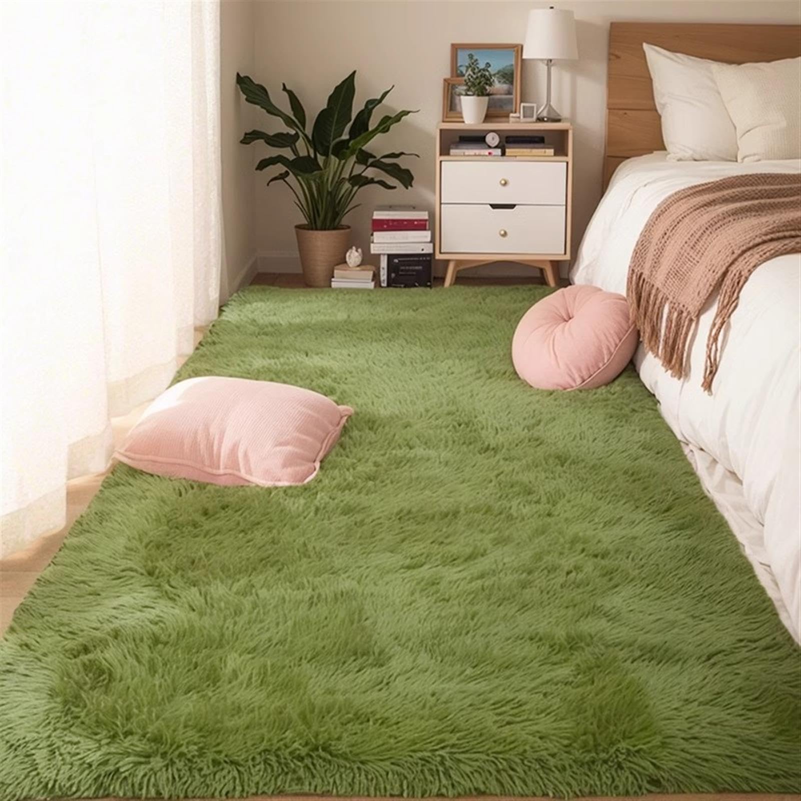Guetto Alfombra Suave y mullida para salón, Dormitorio, Oficina, Alfombra Decorativa para Exteriores, Pasillo, Alfombra Moderna Alfombras Salón Grandes Pelo Largo,Verde,200x300cm