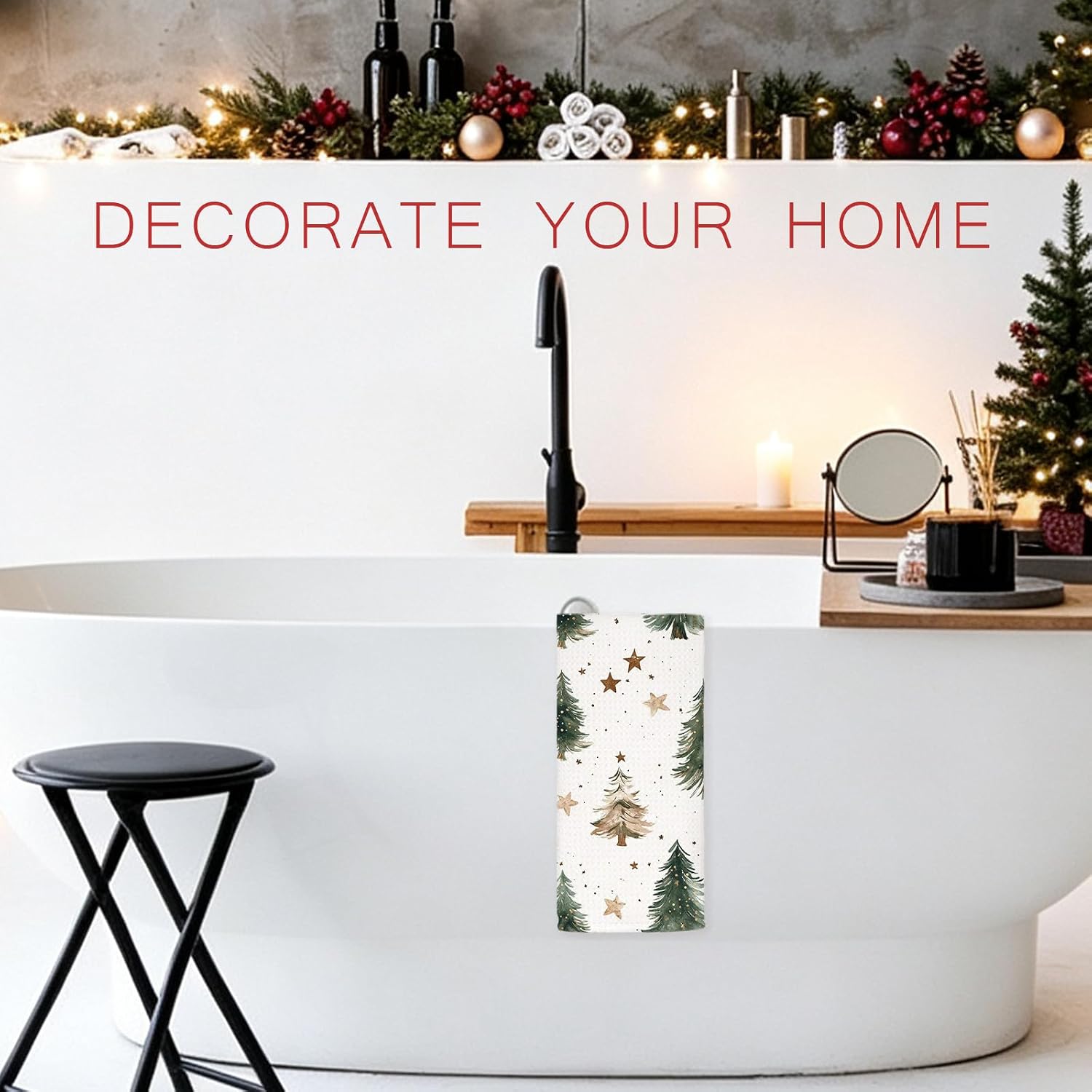 Cedar Forest Christmas Trees Hand Towel for Bathroom Kitchen, Winter Gift image 2