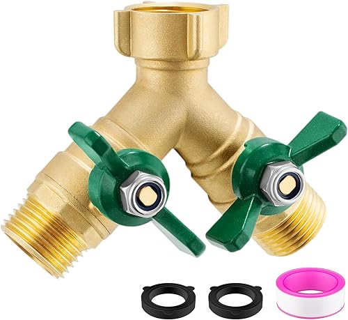 Divisor de manguera de jardín de 2 vías, divisor de manguera de agua de latón resistente, divisor en Y de manguera GHT de 34 pulgadas con cierre,