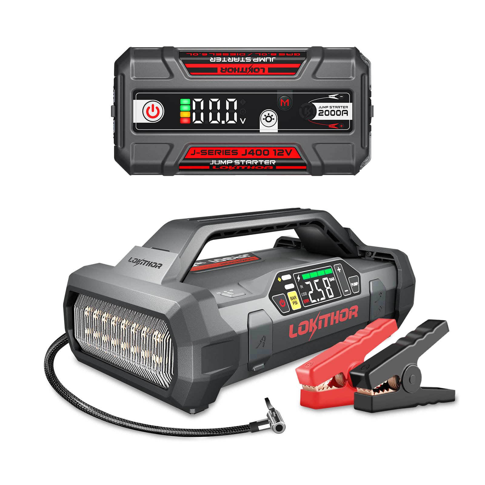LOKITHOR J400 2000 Amp 12 Volt Portable Car Jump Starter and JA301 2000 Amp 12 Volt Battery Jump