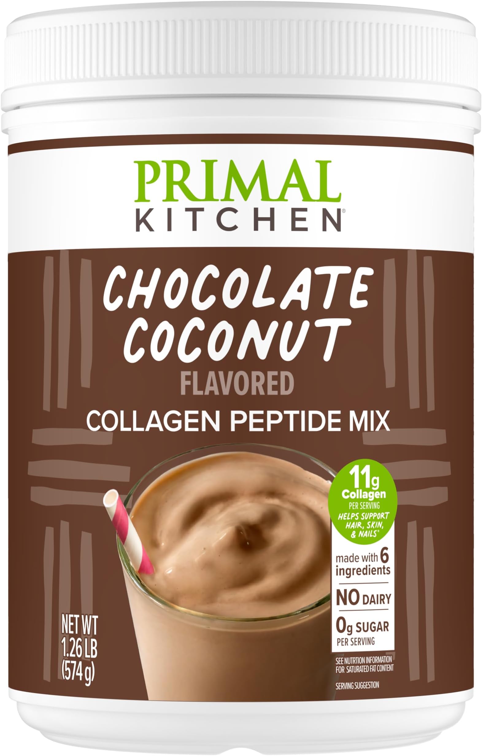 Primal Kitchen Chocolate Collagen Fuel® Drink Mix, Chocolate Coconut Collagen Peptides, No Dairy or Artificial Sweeteners, 20 Ounces