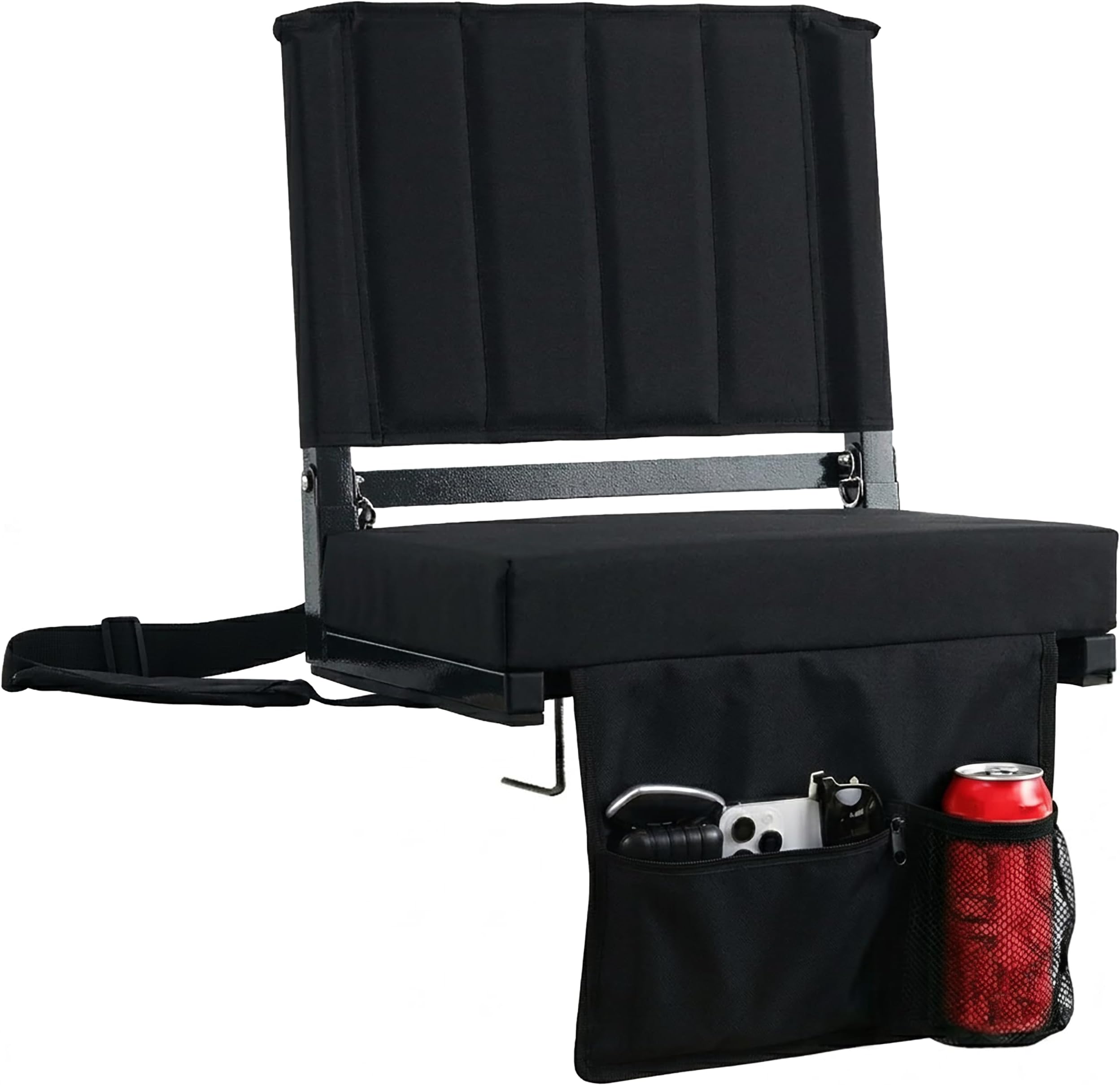 Stadium Seats with Back Support Bleacher Chairs with Back and Cushion | Thick Padded Bleacher Seats, Two Hooks & Rubber Strips, Includes Shoulder Strap & Carry Handle, Storage Pockets