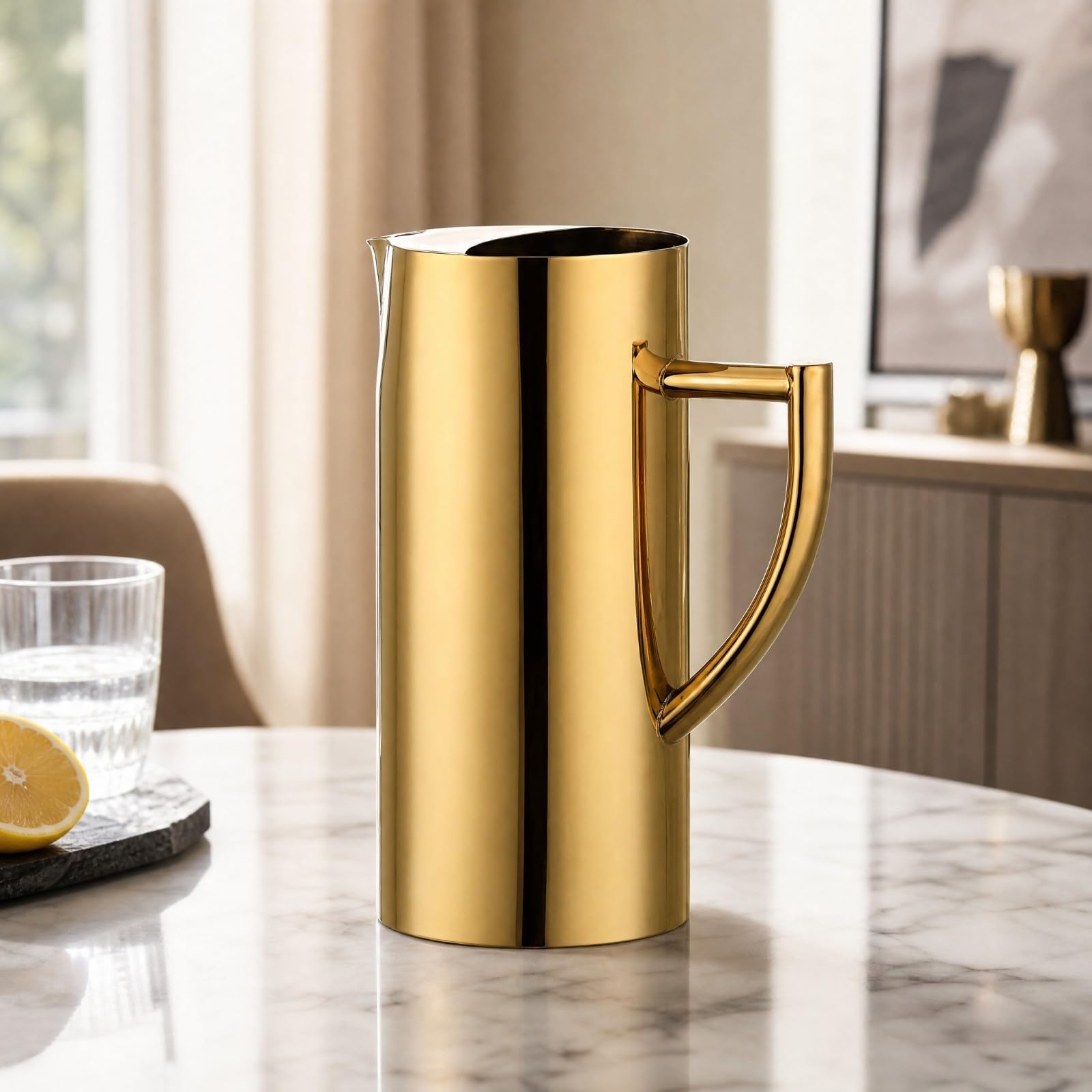 Gralara Brocca Cilindrica in Acciaio Inox a Versamento Facile Brocca con Finitura Lucido con Beccuccio Piatto per Ristorante, Intrattenimento, 1,5L
