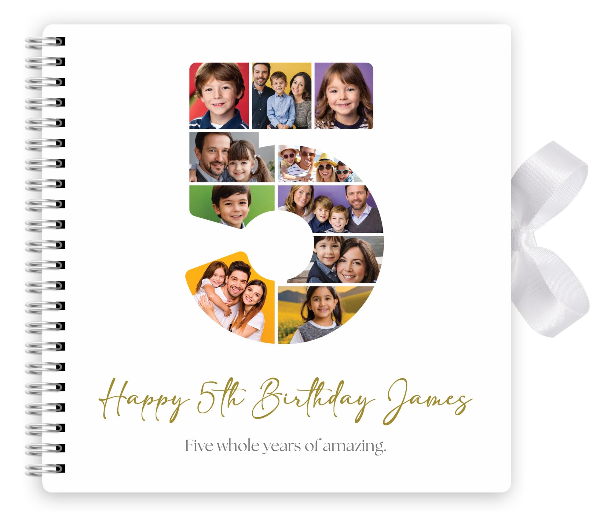 Personalised Milestone Photo Book - Customised Guest Book, Memory Scrapbook For All Ages - White (5th Birthday)