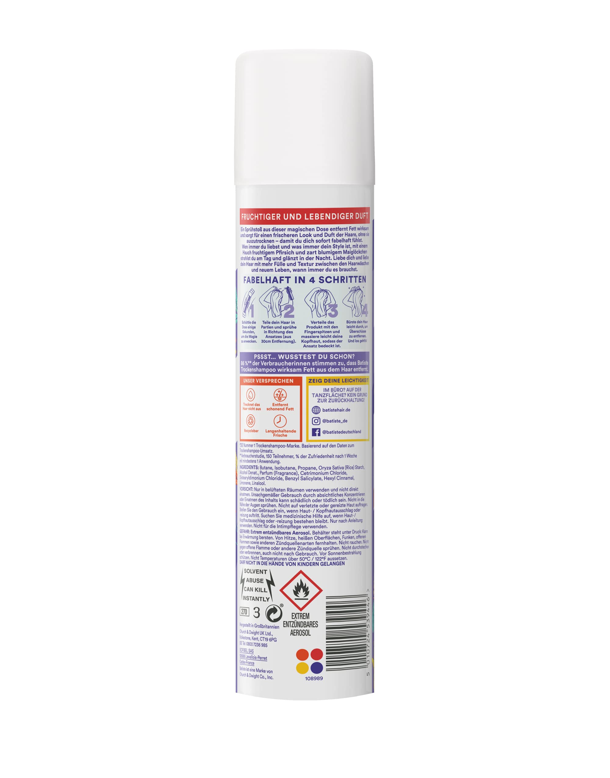 Batiste Suchy szampon Love is Love 200 ml, z zapachem, słodko-owocowy zapach kwiatowy, do odświeżenia włosów pomiędzy myciem włosów, bez spłukiwania