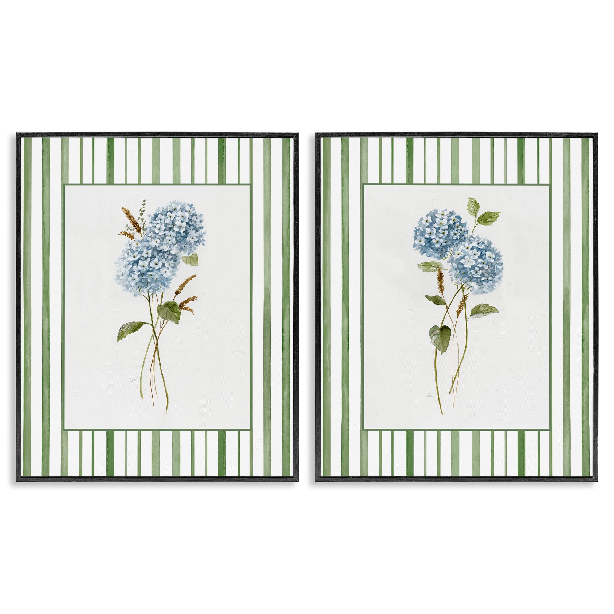 Stupell Industries Midnight Black (Textured) 'Wheat & Hydrangea Sprigs', 2Pc Framed Giclee Art Set 2, Black, 11 X 14 Inches, Easy To Hang And Sturdy, Made In Usa, By Nan