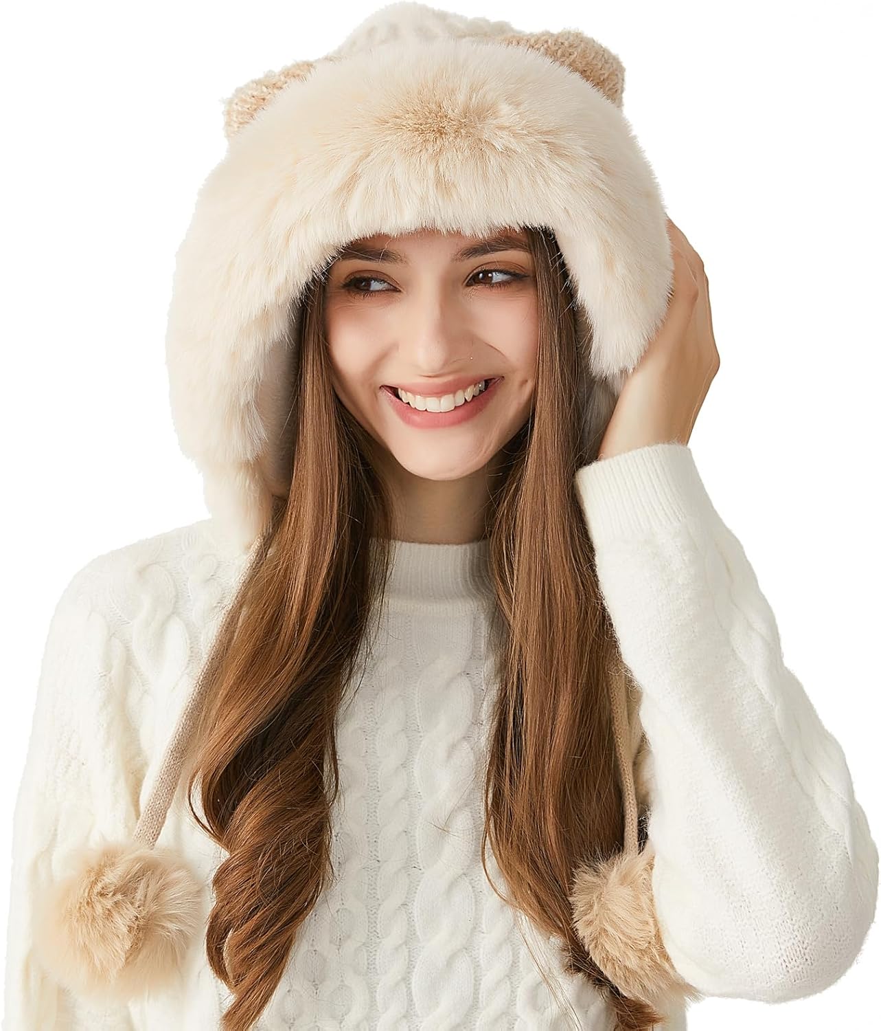 HUAMULAN Women Winter Sherpa Beanie Hats Knit Ear Flaps Peruvian Cover Ears Fleece Lined Ski Snow Hat Travel - Image 2