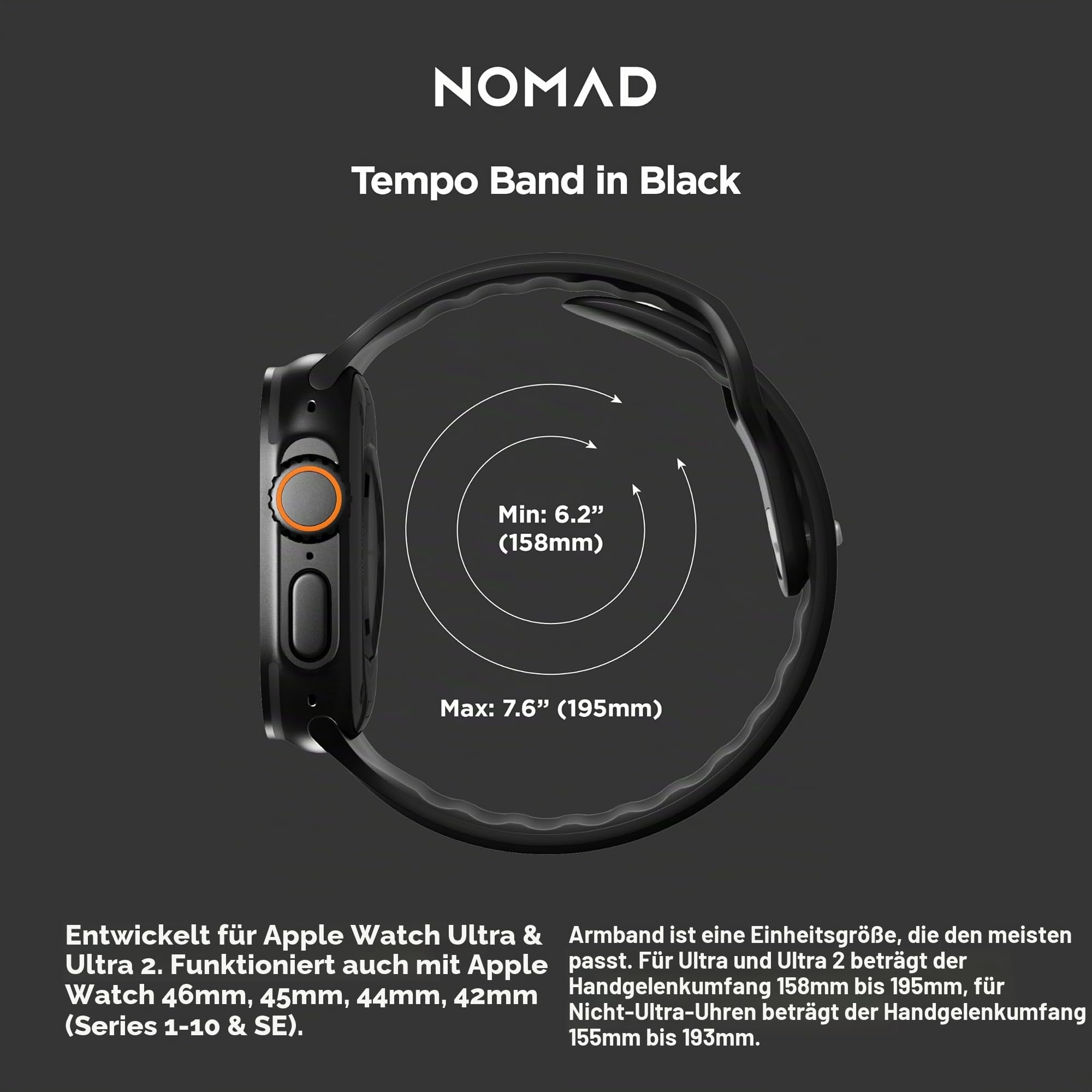 NOMAD Tempo Band | für Apple Watch 49mm | wasserfestes und schlankes Sportarmband