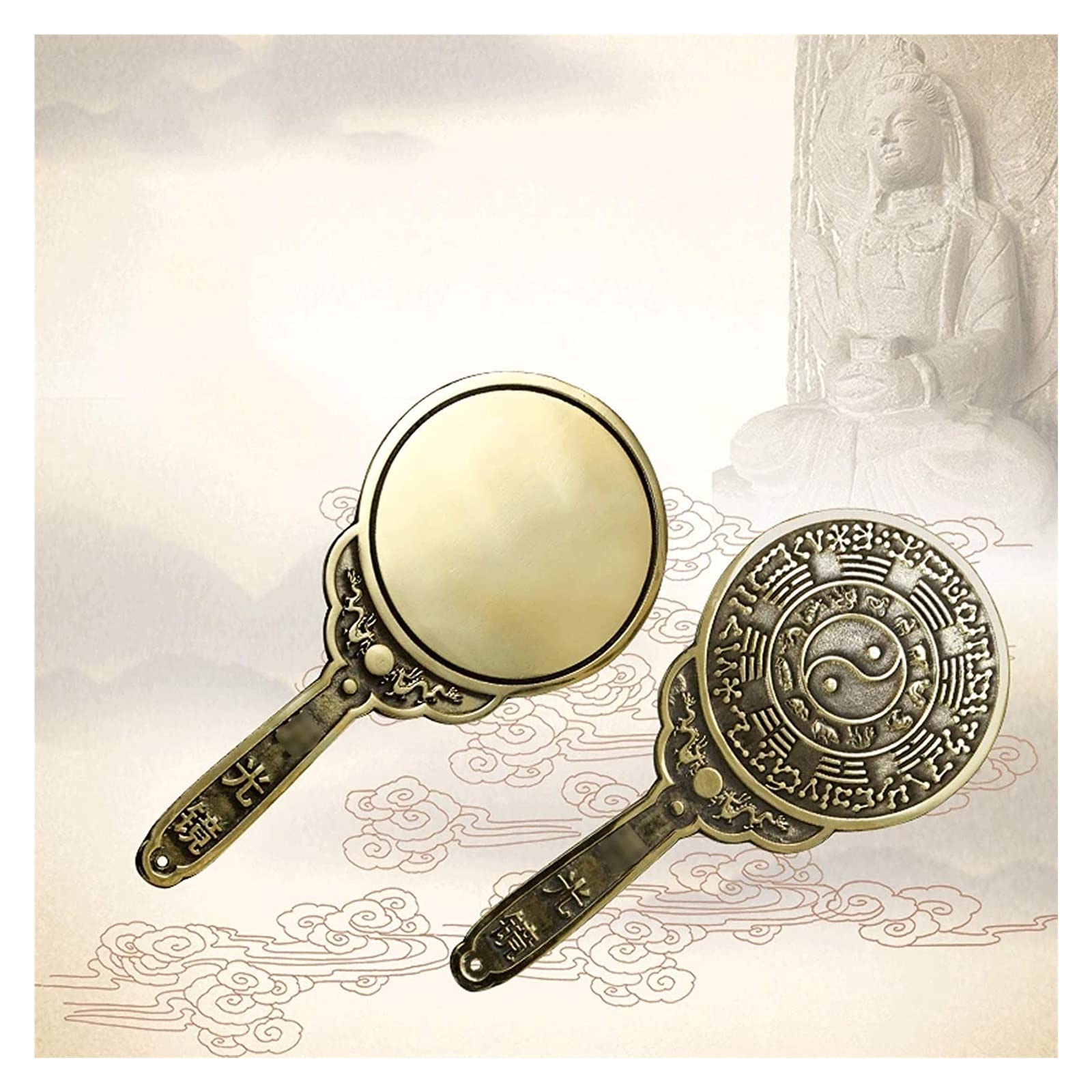 Chińskie lustro plotek Feng Shui, zabytkowe wypukłe wklęsłe lustro Bagua, tradycyjne lustro Feng Shui lustro w stylu vintage starożytne lustro Bagua buddyzm figurki rzemiosło dekoracyjne lustro plotek