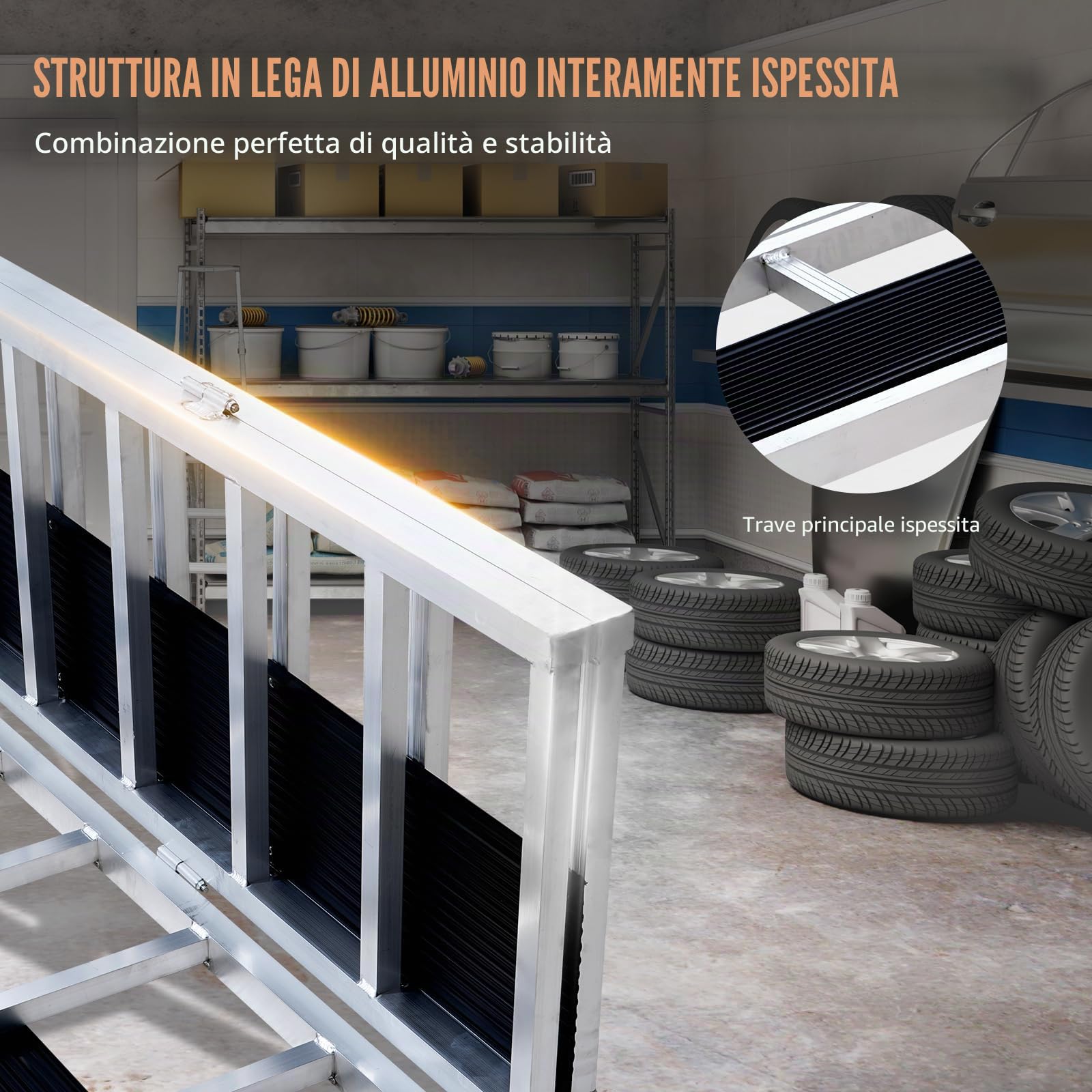VEVOR Rampe in Alluminio Pieghevoli 216x137,5 cm, Rampa di Carico Capacità 680,4kg, Rampa di Accesso per Moto, Fuoristrada, Rimorchio, ATV, UTV, Trattore, 3 Pezzi, Rampa 3 Pezzi per Trasporto